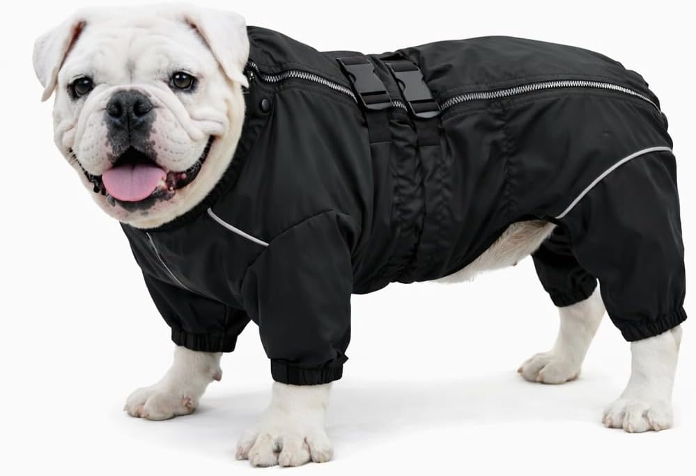 Lovelonglong Waterproof Dog Raincoat – 4-Leg Full Body Dog Rain Suit with Reflective Strips & Leash Opening, Outdoor Dog