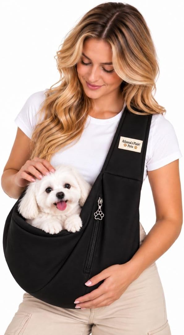 Afsana's Flair Soft Pet Sling Carrier for Small Dogs & Cats | Adjustable Crossbody Shoulder Bag with Safety Leash, Padde