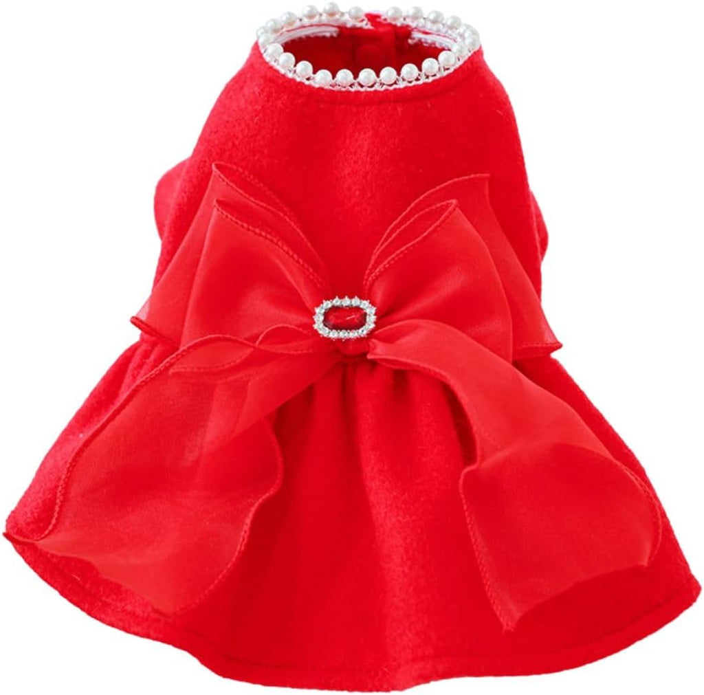 Red Corduroy Dog Dress Sweater for Small Dogs Girl Set Dog Winter Dress Puppy Clothes Christmas