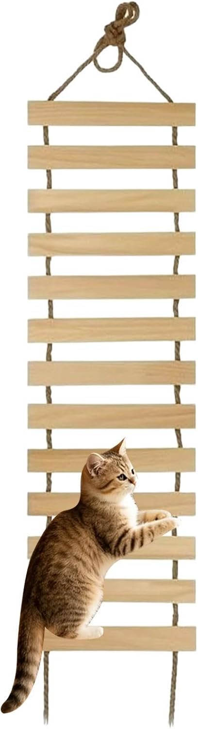 Wall-Mounted Cat Ladder, Wooden Cat Bridge with Multi-Level Steps