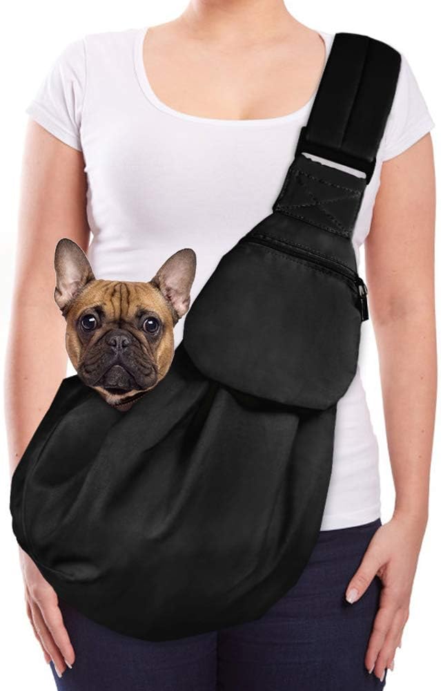 Lukovee Small Dog Sling Carrier, with Padded Strap & Storage Pocket, (B,S)
