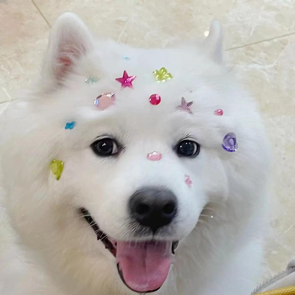 10 Sheets Pet Grooming Decorative Hair Diamond Sticker, Dazzling Gems Rhinestones DIY Sticker for Puppy Kitten Grooming,