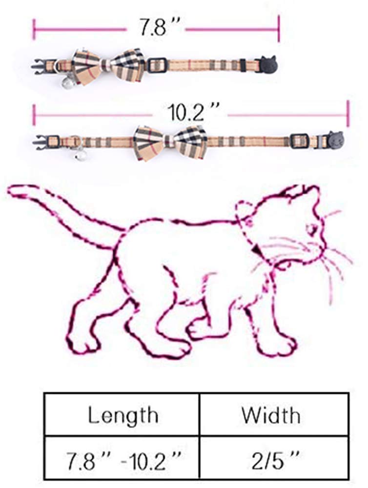 SuperBuddy Cat Collars Breakaway with Cute Bow Bell - 2 Pack Kitten Collar Plaid Cat Collar with Removable Bowtie Cat Collar for Cats Kittens…