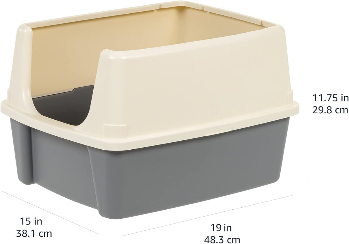 Amazon Basics Large Cat Litter Box with High Sides, Open Top for Easy Access, Includes Scoop with Storage, 19" x 15" x 1