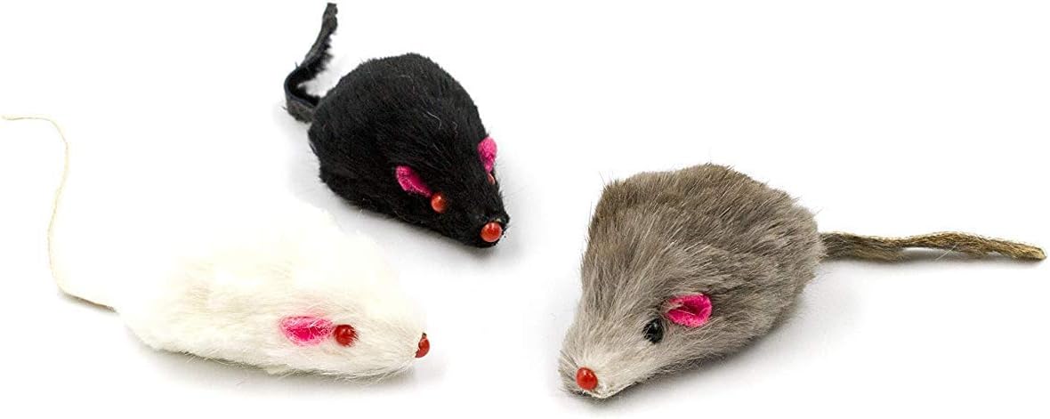 20 Furry Mice with Catnip and Rattle Sound Made of Real Rabbit Fur Interactive Catch Play Mouse Toy for Cat, Pack of 20 