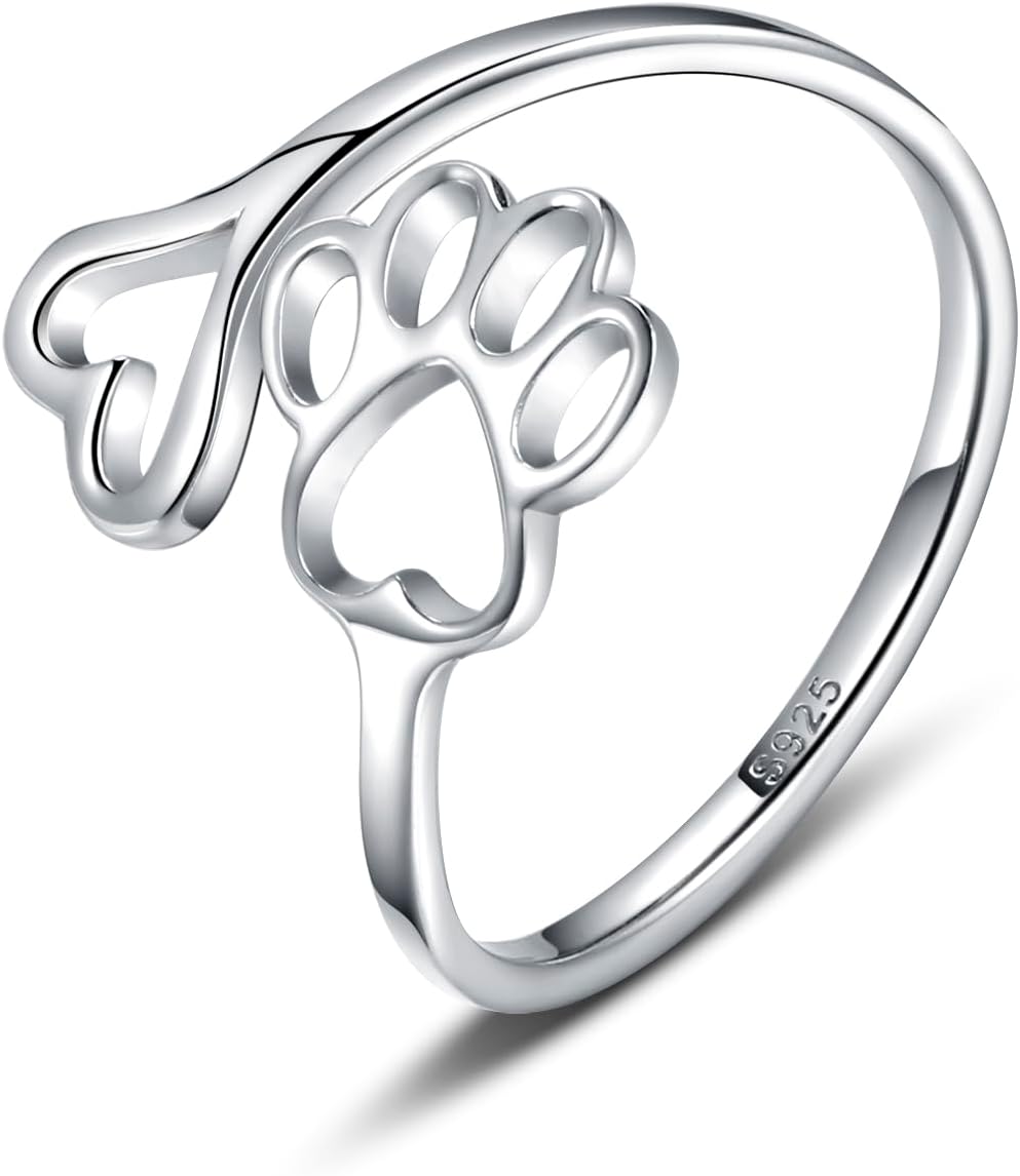 Sariel Puppy Paw Print Ring Heart 925 Sterling Silver