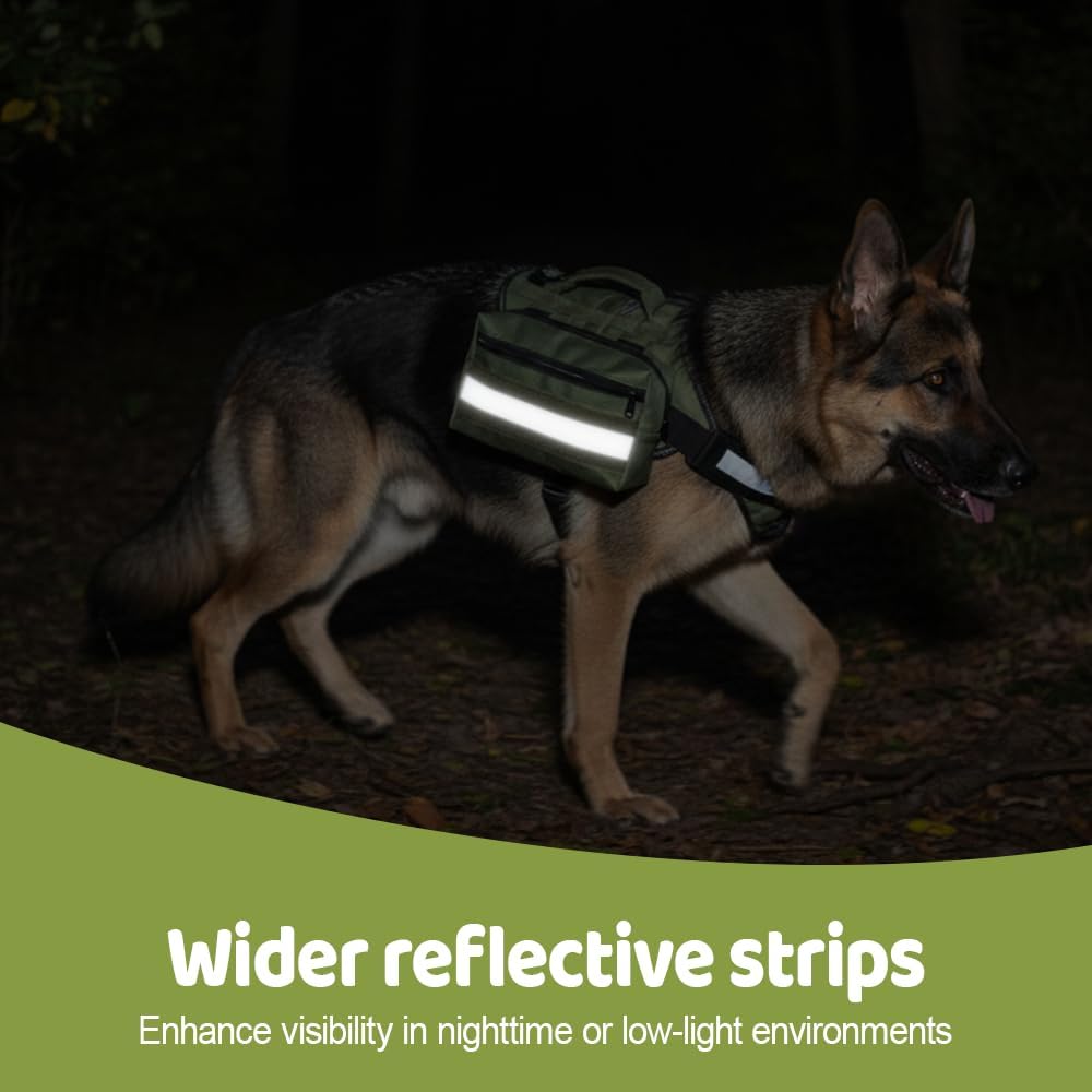 2PCS Dog Harness Backpack Pouches, Waterproof Hook-and-Loop Dog Saddle Bag with Reflective Strip for Training Camping Hi