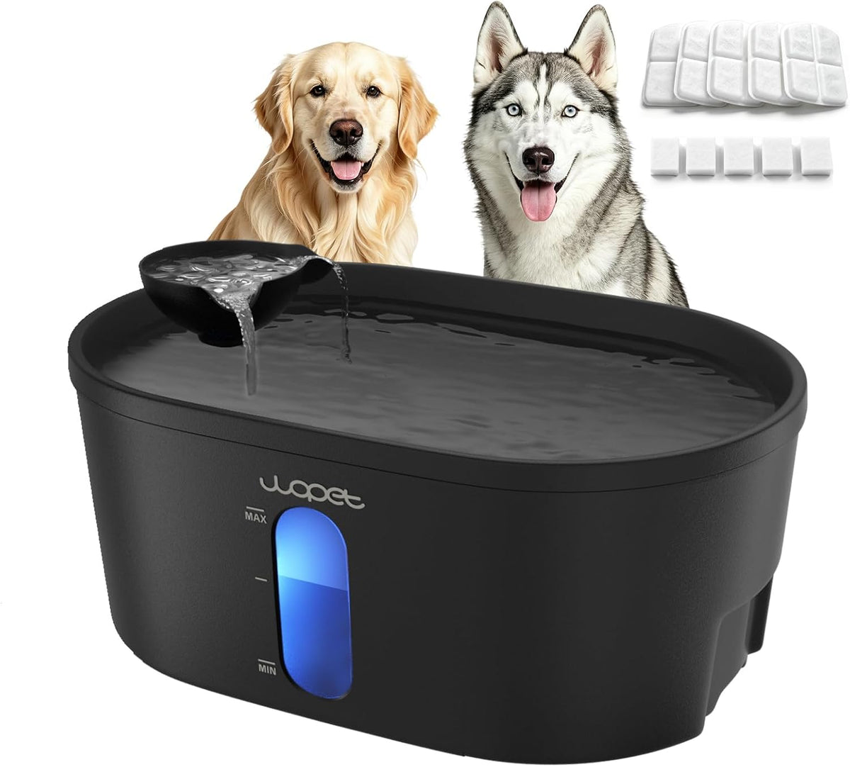 WOPET 8L/2.1Gal Dog Water Fountain for Large Dogs,Automatic Pet Water Dispenser with Visible Water Window & LED Light,Ul