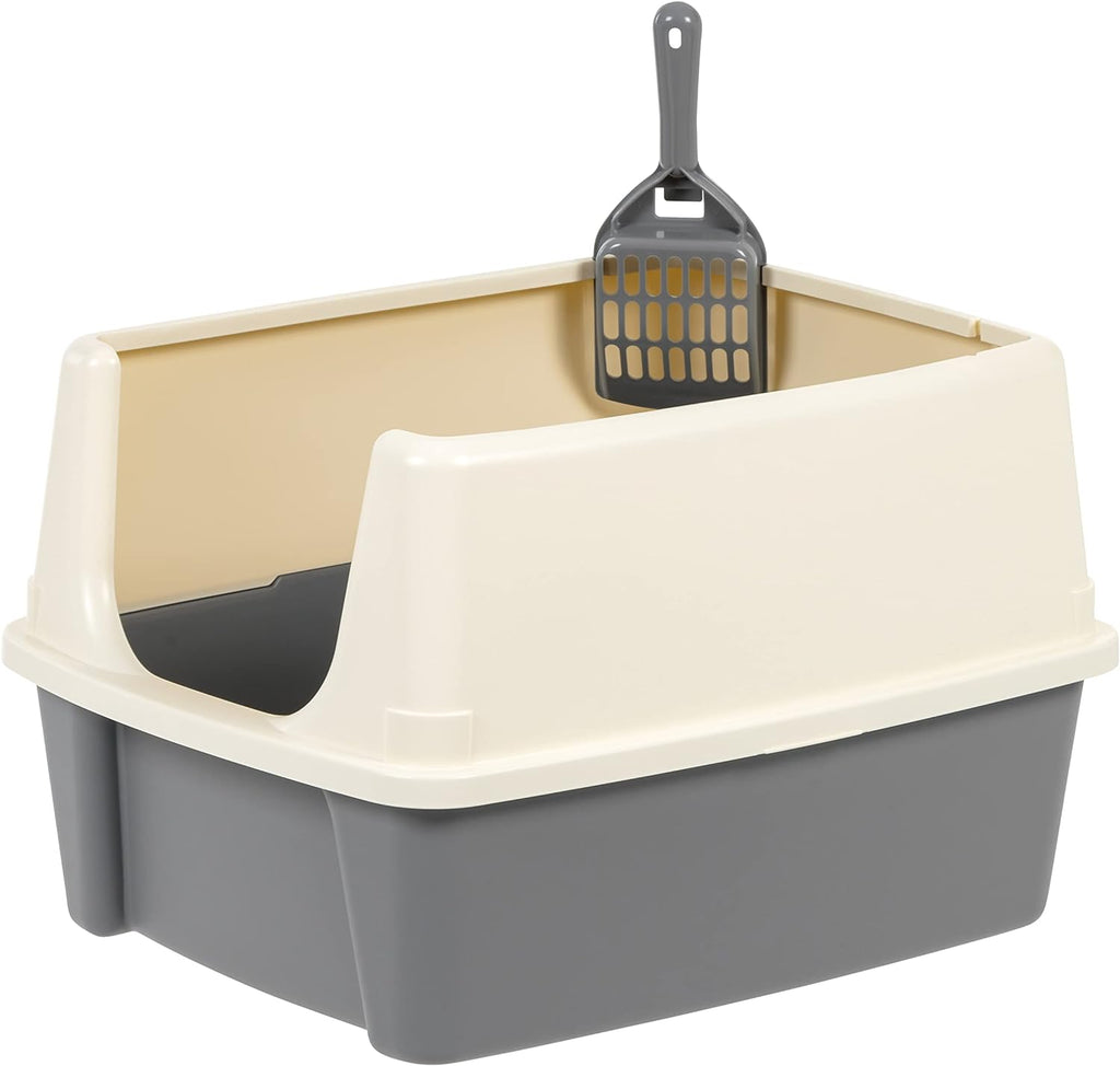 Amazon Basics Large Cat Litter Box with High Sides, Open Top for Easy Access, Includes Scoop with Storage, 19" x 15" x 1