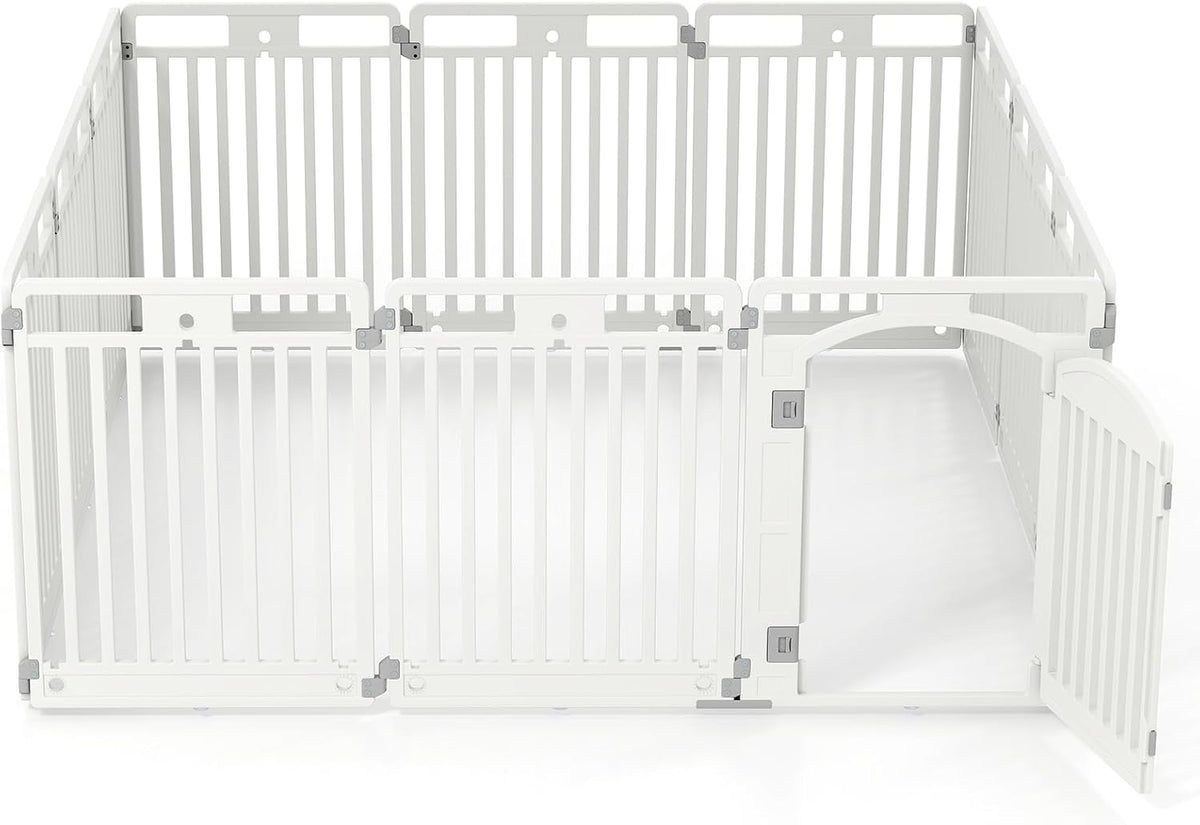 GIANTEX 12 Panel Dog Playpen, 32'' Plastic Pet Fence, Lockable Door, White