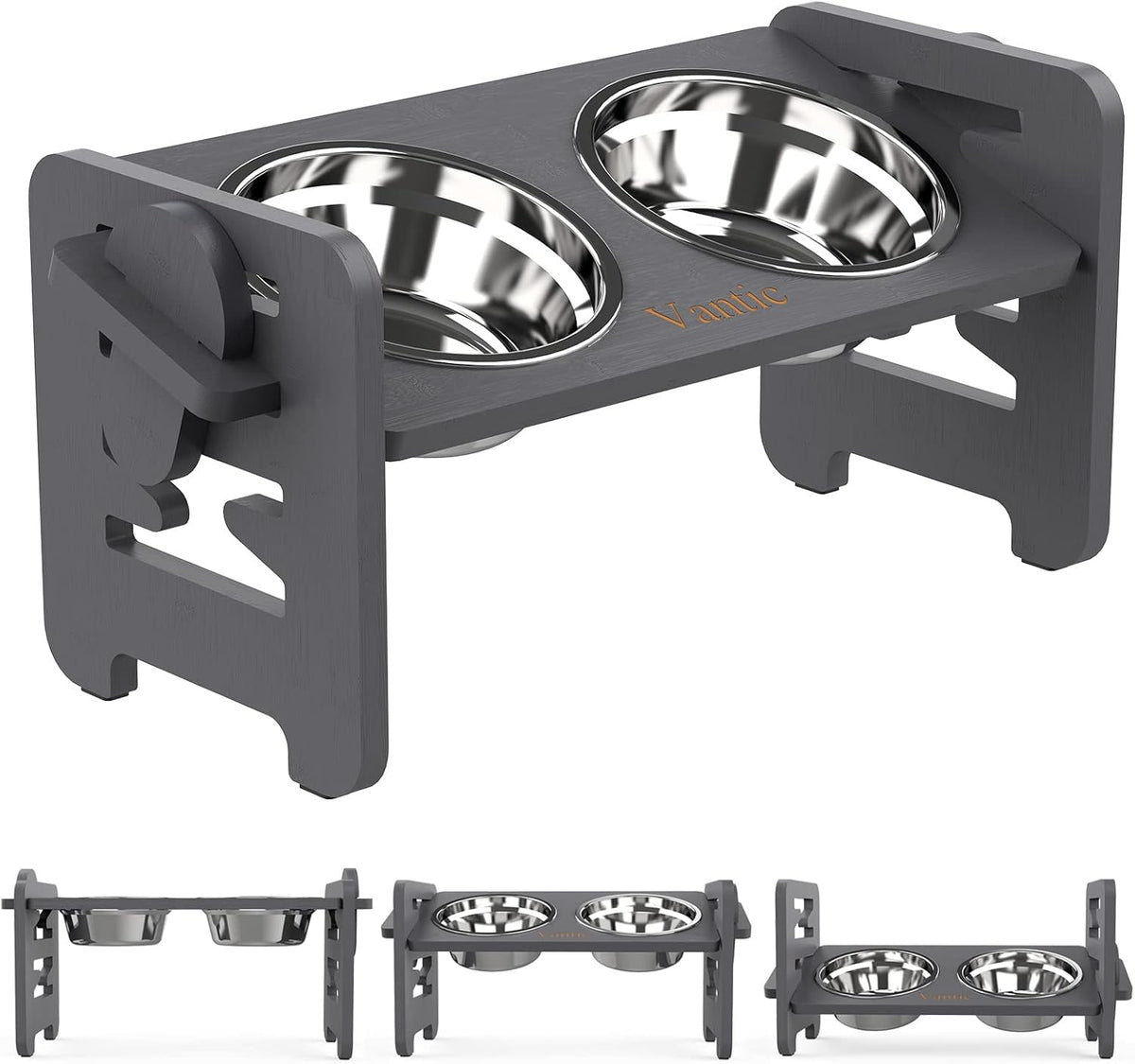 Elevated Dog Bowls, Raised Dog Bowl Stand Adjustable Small, Natural