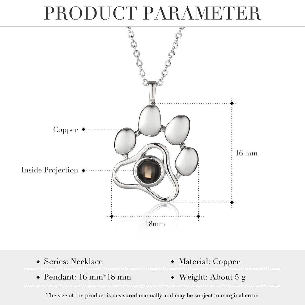 OPALSTOCK Personalized Pet Photo Necklace, Custom Photo Charm Projection Necklace Dog Cat Paw Pendant Pet Memorial Jewel