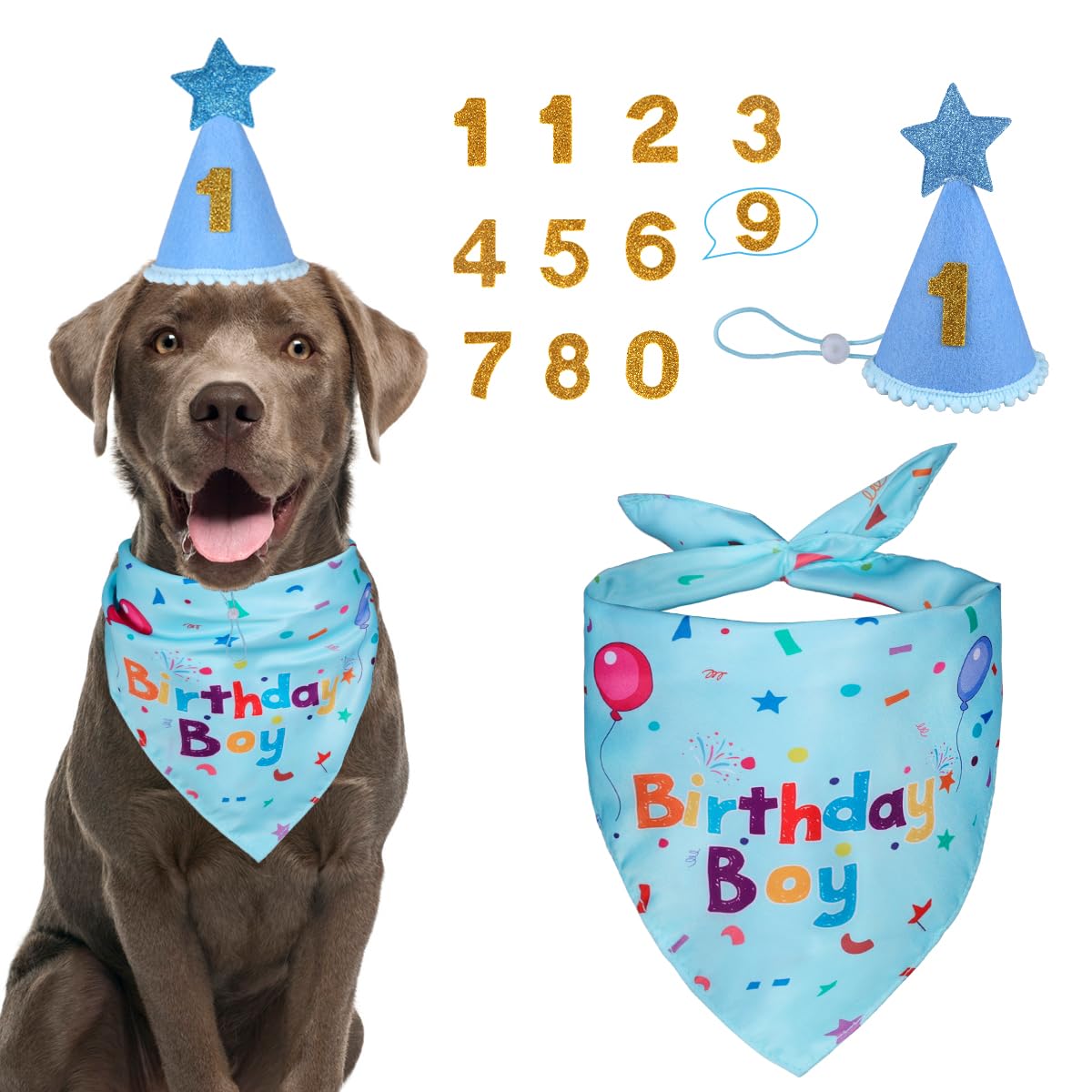 Yicostar Dog Birthday Party Supplies,Dog Birthday Bandana,Dog Birthday Hat