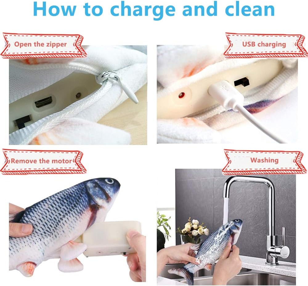 Tocirelo Cat Toys Flopping Fish with Catnip, Moving Interactive Cat Toy