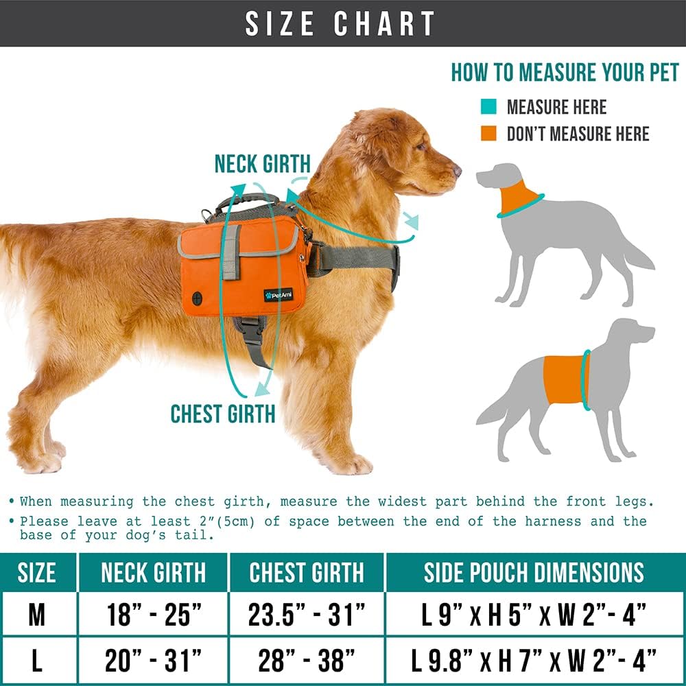 PetAmi Dog Backpack for Medium Large Dogs, Saddle Bag (Orange, Large)