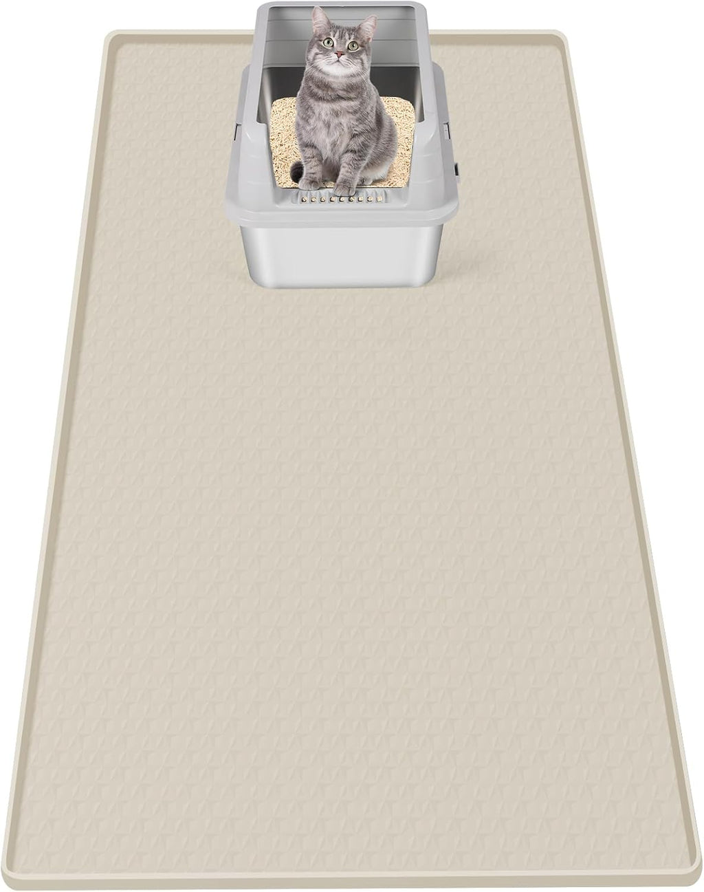 Cat Litter Mat for Litter Box 51"x25.6" Extra Large Silicone Mat,Light Grey