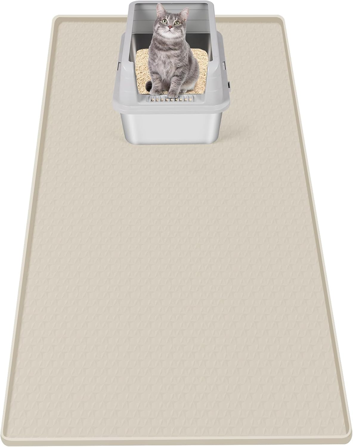 Cat Litter Mat for Litter Box 51"x25.6" Extra Large Silicone Mat,Light Grey