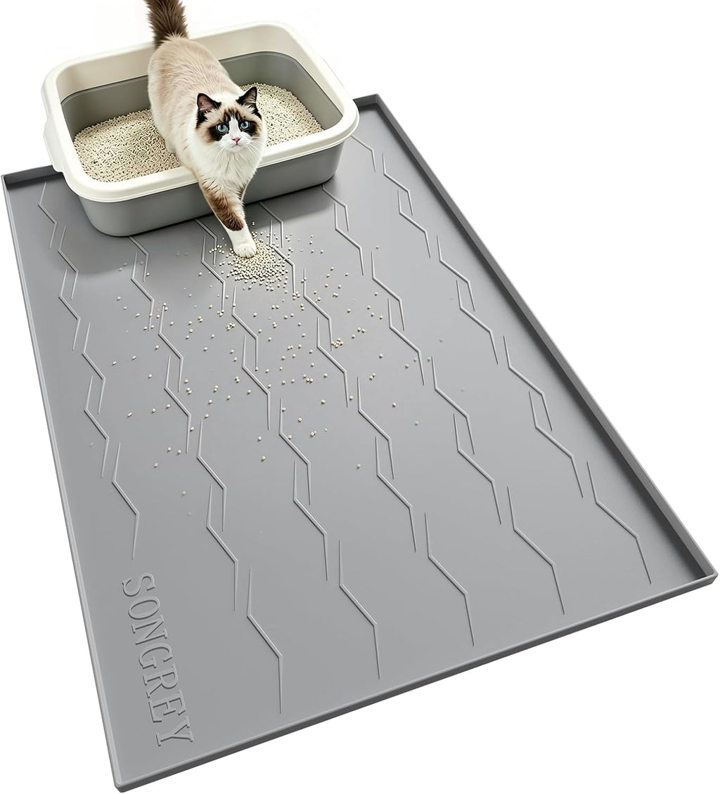Songrey Silicone Cat Litter Mat 33.5" x 22", Litter Trapping Mat, Gray