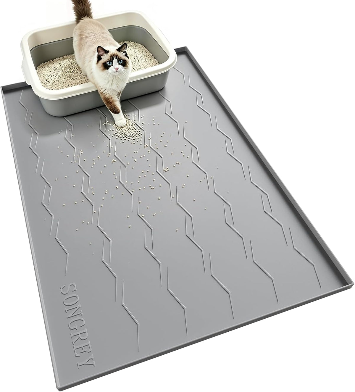 Songrey Silicone Cat Litter Mat 33.5" x 22", Litter Trapping Mat, Gray