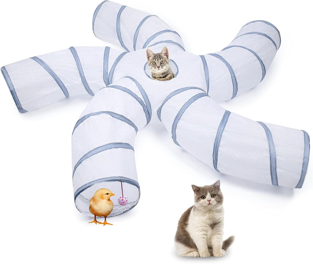 EGETOTA Cat Tunnel for Indoor Cats Large, with Play Ball S-Shape 5 Way Collapsible Interactive Peek Hole Pet Tube Toys, 