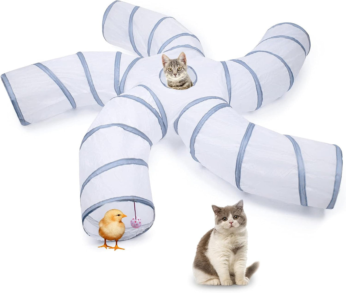 EGETOTA Cat Tunnel for Indoor Cats Large, with Play Ball S-Shape 5 Way Collapsible Interactive Peek Hole Pet Tube Toys, 