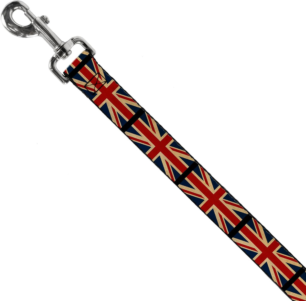 Buckle-Down Pet Leash - United Kingdom Flags Vintage Black - 6 Feet Long - 1" Wide