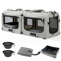Petseek Extra Large Cat Carrier Soft Sided, Portable Small Dog Carrier for 2 Cats, 24"x16.5"x16" Car Travel Folding Comfortable Design with Litter Box and Bowls, Grey-2+ Litter Box+ Bowl*2