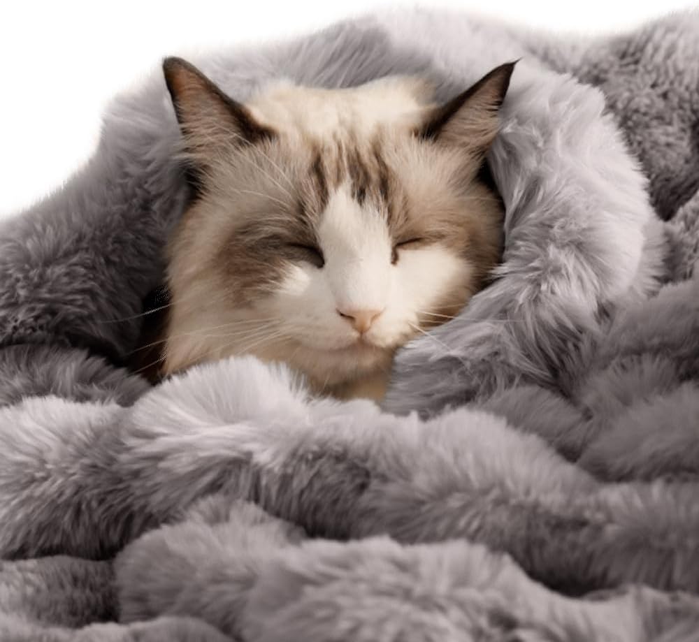 SOMAHE Soft Faux Fur Cat Blanket, Washable, Small 22x18 Dark Gray