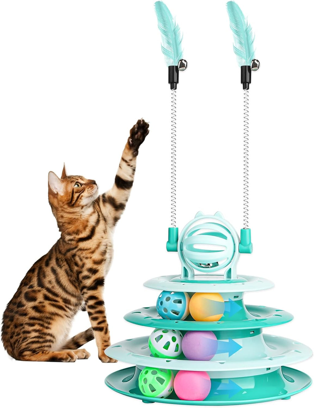 Interactive Cat Toys Kitten Puzzle Ball with 2 Cat Teasers (Blue)