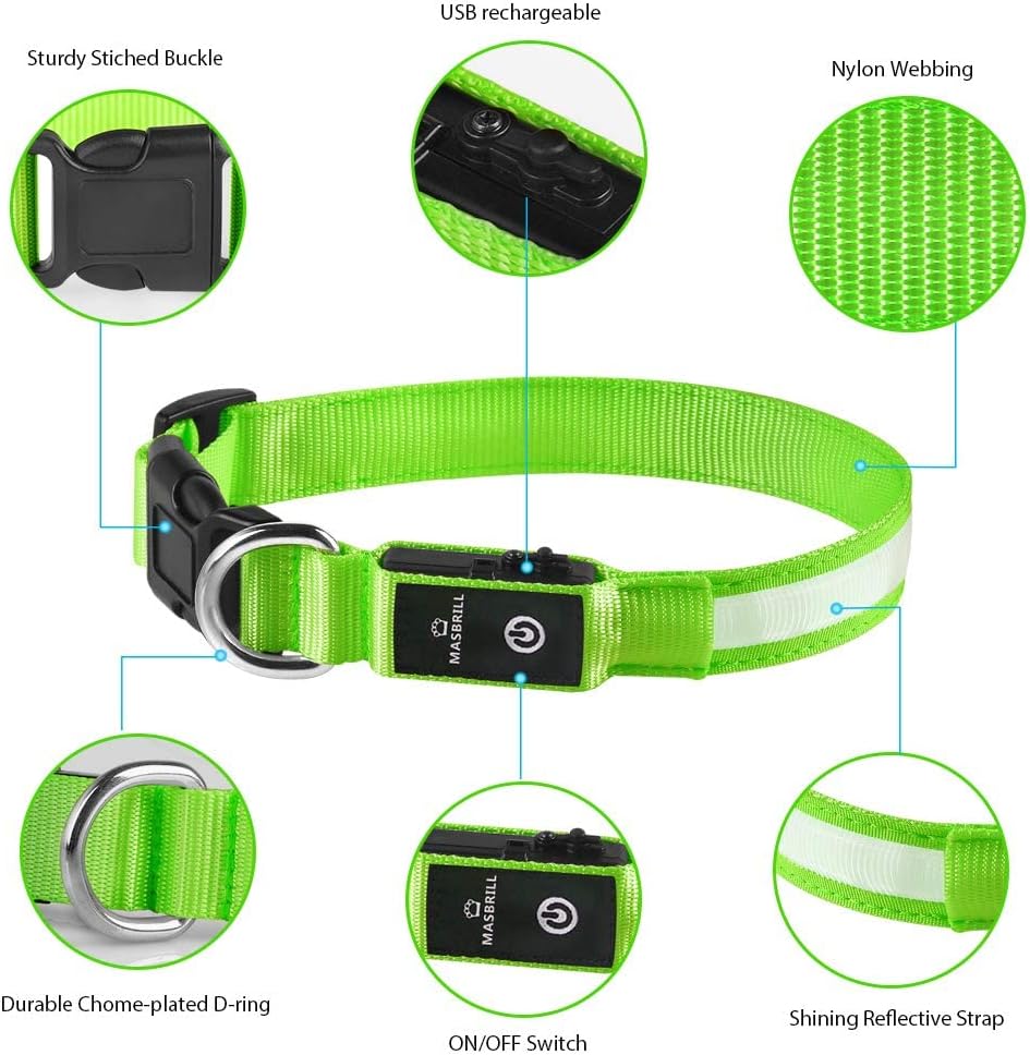 LED Dog Collar - Light Up Dog Collars Rechargeable - Waterproof Night Walking Glowing Dog Collar for Small, Medium, Larg