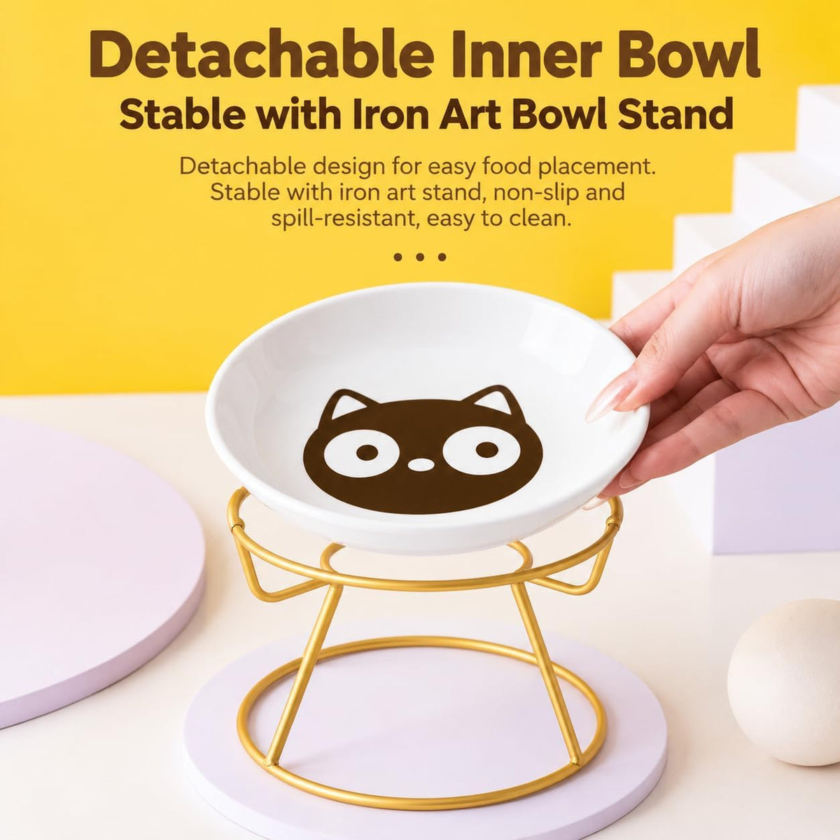 Elevated Ceramic Cat Bowl with Stand