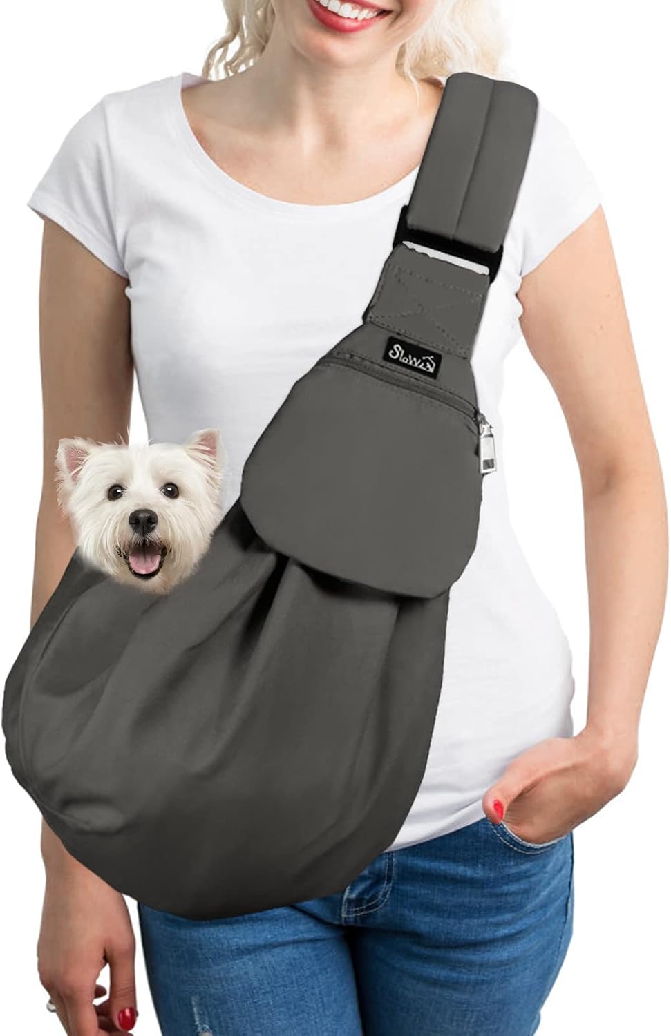 SlowTon Dog Carrier Sling for Small Dogs 2-16 lbs, Thick Padded, Adjustable