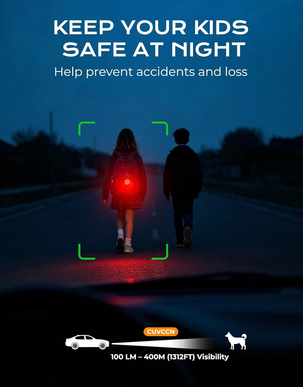 Safety Light 100LM, 4 Modes Dog Collar Light/Stroller/Backpack Light