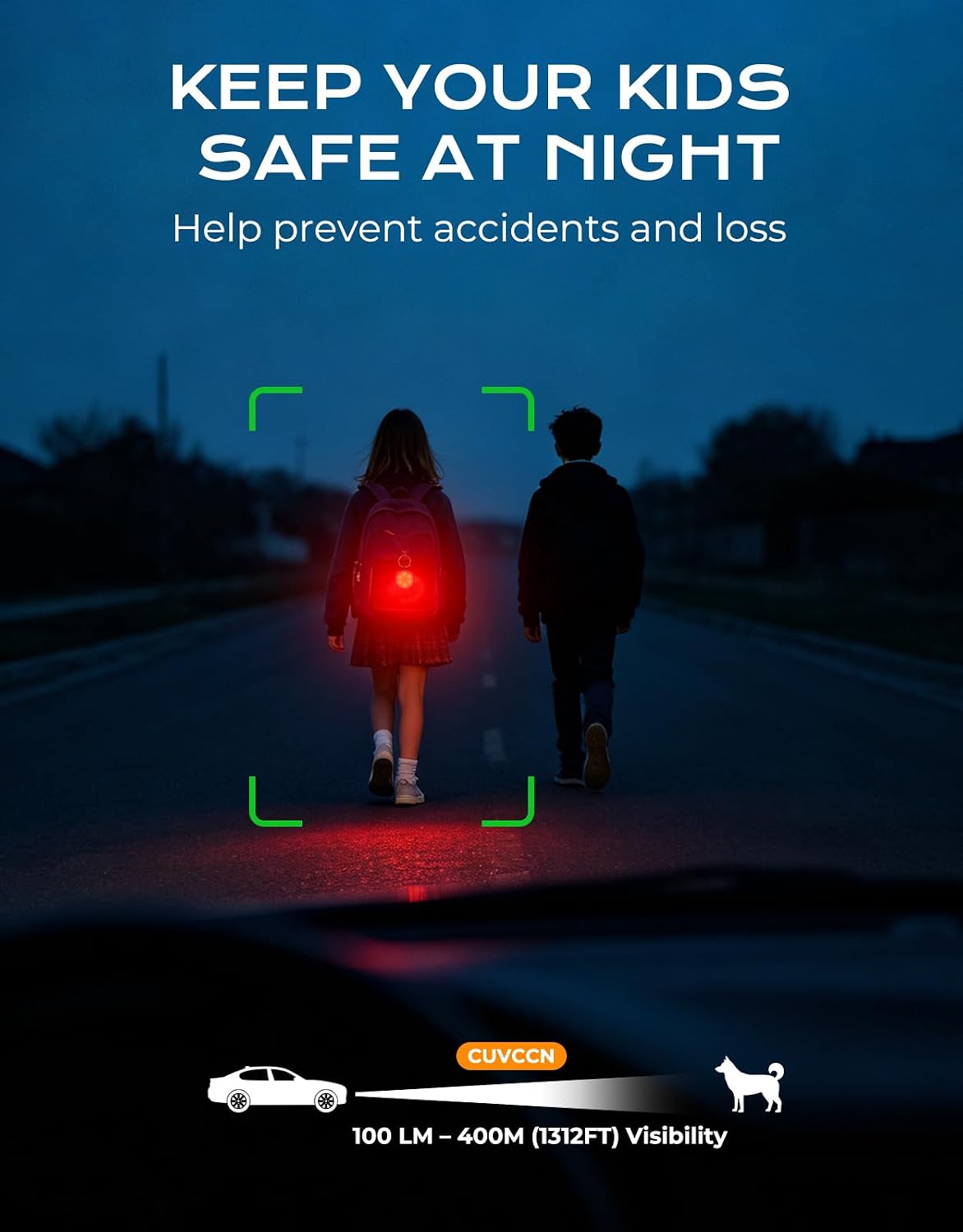 Safety Light 100LM, 4 Modes Dog Collar Light/Stroller/Backpack Light