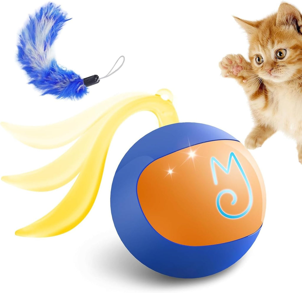 Migipaws Interactive Cat Ball Toy Set, Fun Tracker, Automatic Rolling Chase Ball with Fluffy Tail, A Small Mice, Recharg