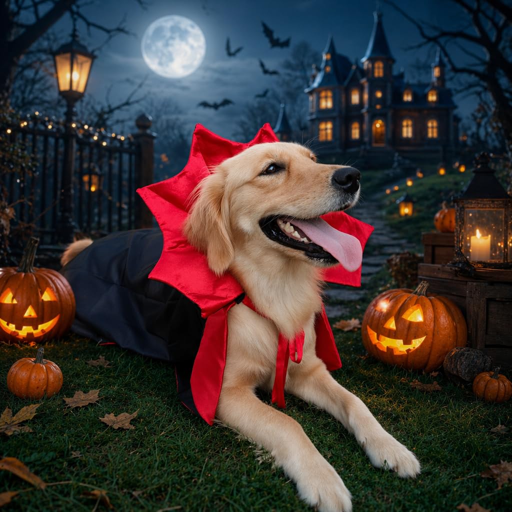Golden Retriever Halloween Costume, Extra Large Dog Vampire Cape Cloak for Great Dane German Shepherd, Big Dog Halloween Costumes XL(Vampire,XL)