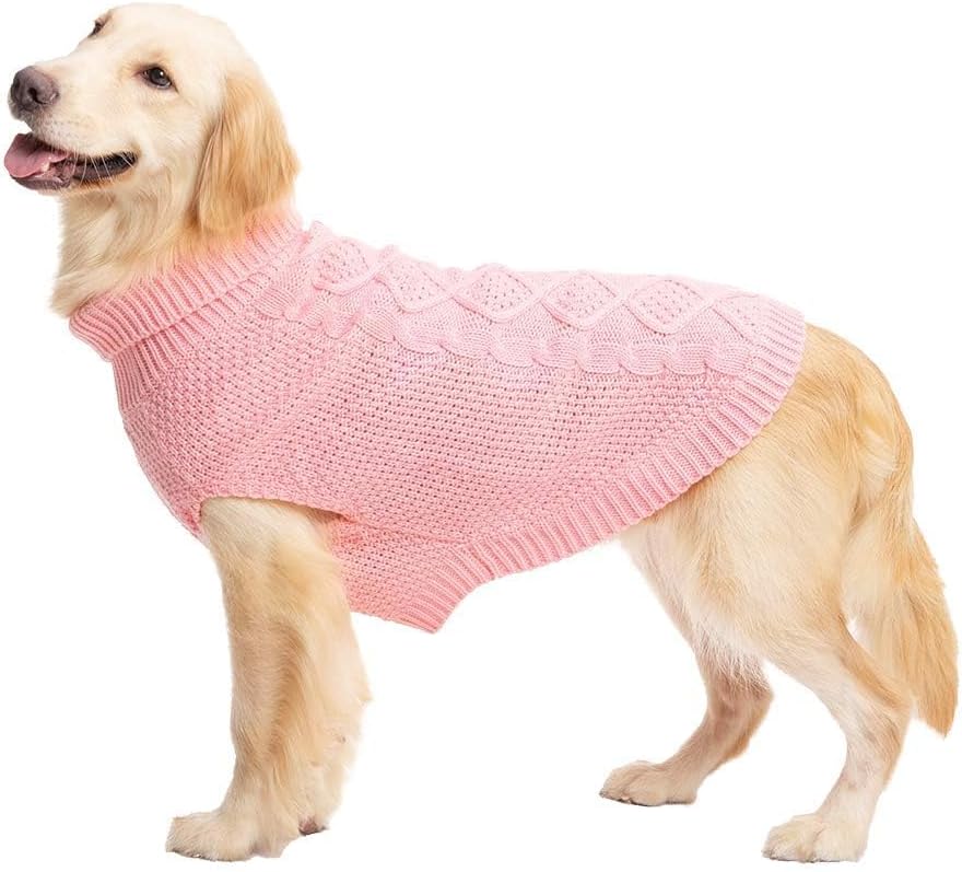 Mihachi Turtleneck Dog Sweater - Winter Coat Apparel Classic Cable Knit Clothes with Leash Hole for Cold Weather, Ideal 