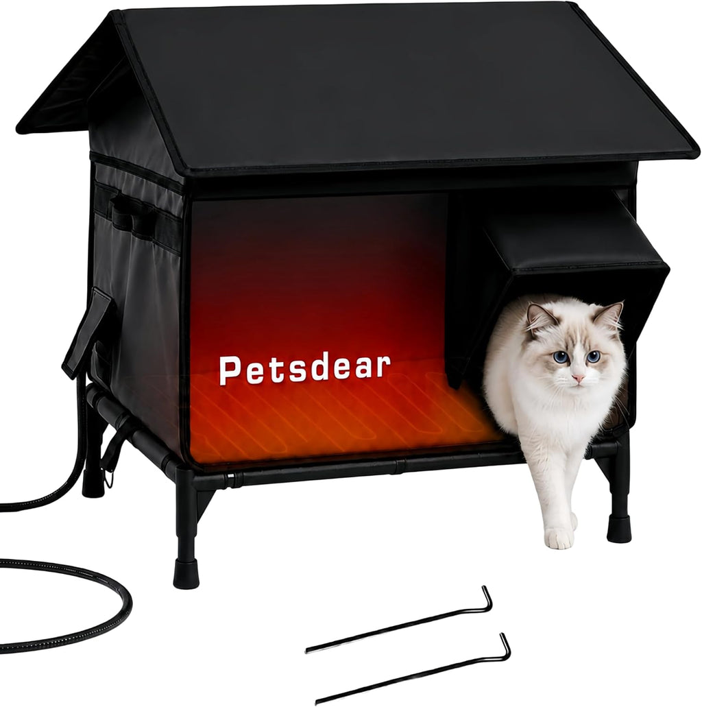 Heated Outdoor Cat House - Large Weatherproof Shelter for Multiple Cats