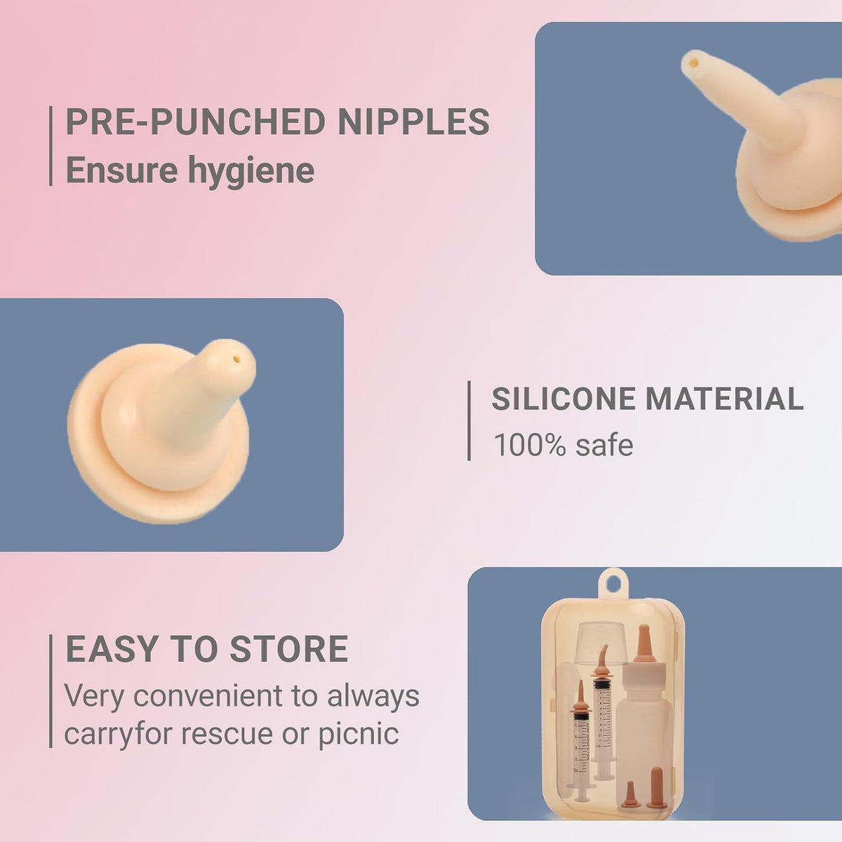 Newborn Pet Feeding Kit, Kitten Bottle Feeding Set with Nursing Nipples, Portable Storage, Emergency Ready, Replaceable 