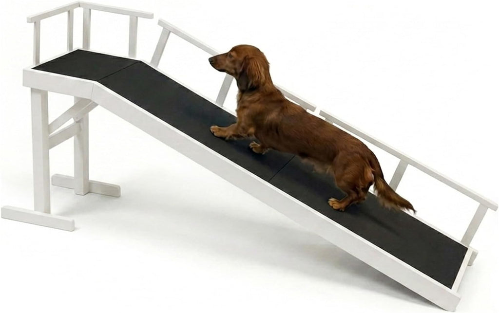 61" Dog Ramp for Bed&Couch, Non-Slip Platform with Removable Rails Walnut