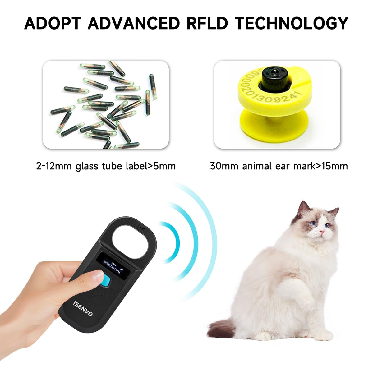 ISENVO Pet Microchip Scanner, 15 Digit Pet Chip Scanner, Rechargeable(190A)