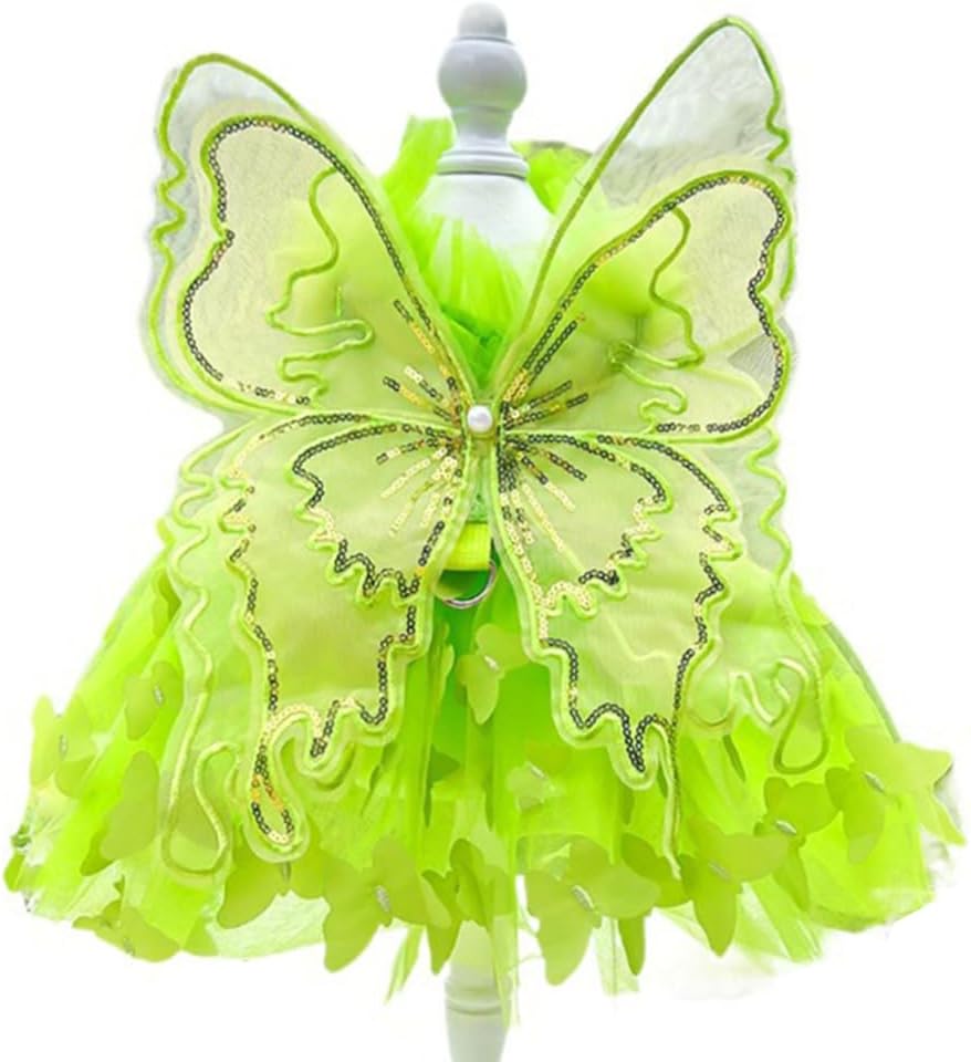 Butterfly Dog Costume - Pink Dress with Leash Ring for Small Dogs & Kittens - Lolita Puppy Clothes for Girl Dogs & Cats 