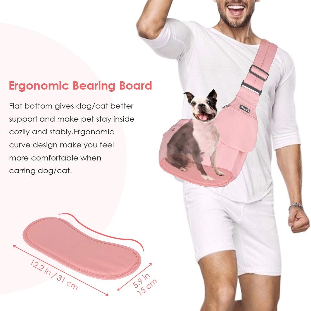Lukovee Small Pet Sling, Hard Bottom Support, Storage Pocket, Padded Strap