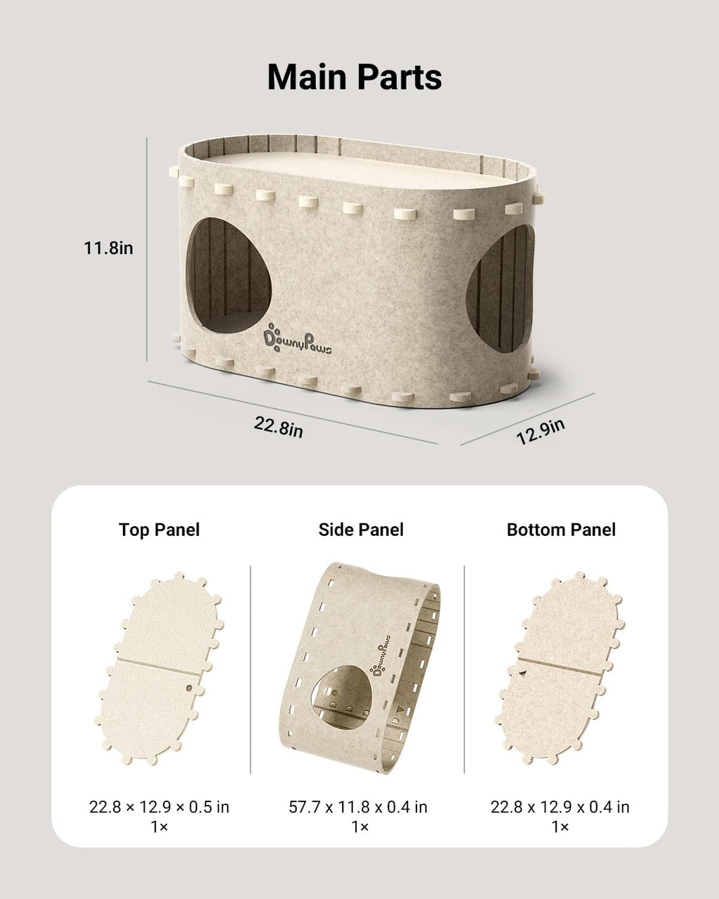 DownyPaws Cat House for Indoor Cats, Peekaboo Cat Bed Cave, Cream