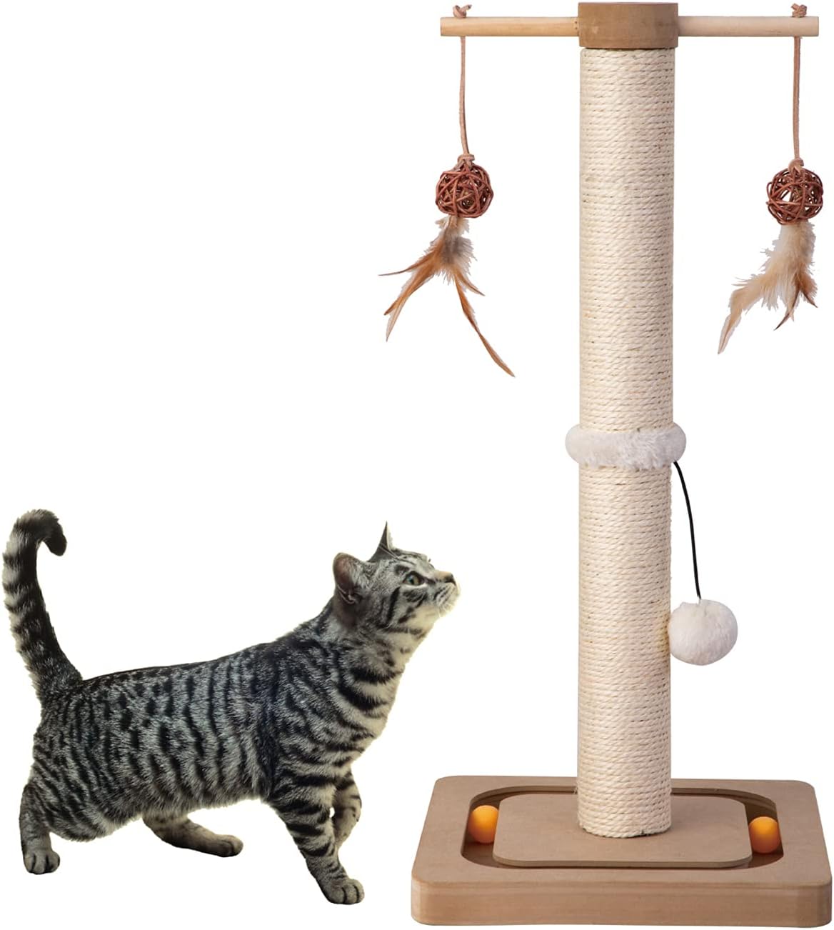 PEEKAB Cat Scratching Post Sisal Scratch Posts for Indoor Cats and Kittens,with Tracking Ball Interactive Toys and Hangi