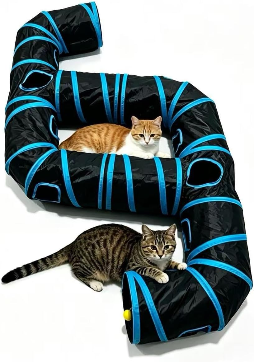Black 6-Way Connectable Cat Tunnel, Collapsible Multi-Exit Pet Play Toy for Indoor Kittens