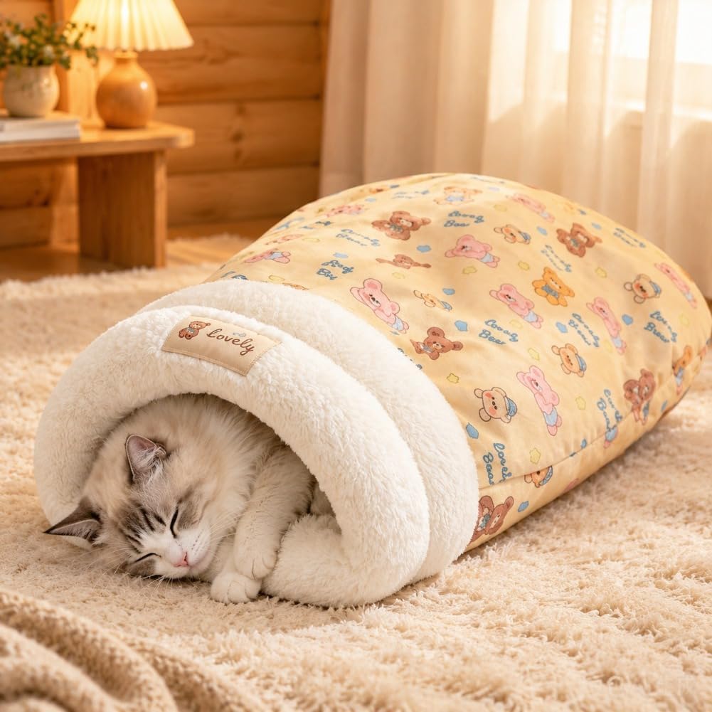 Cat Sleeping Bag Warm Soft Fluffy Cozy Pet Bed for Indoor Cats
