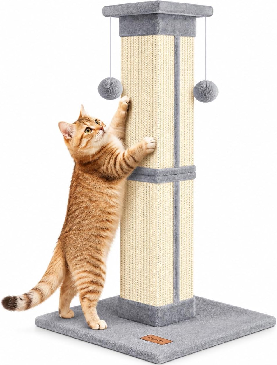 Cat Scratching Post 33 Inch for Indoor Cats, Grey