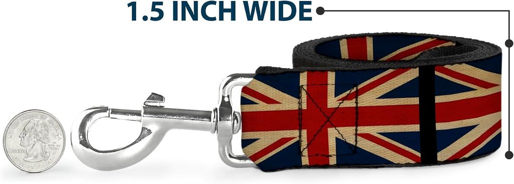 Buckle-Down Pet Leash - United Kingdom Flags Vintage Black - 6 Feet Long - 1" Wide