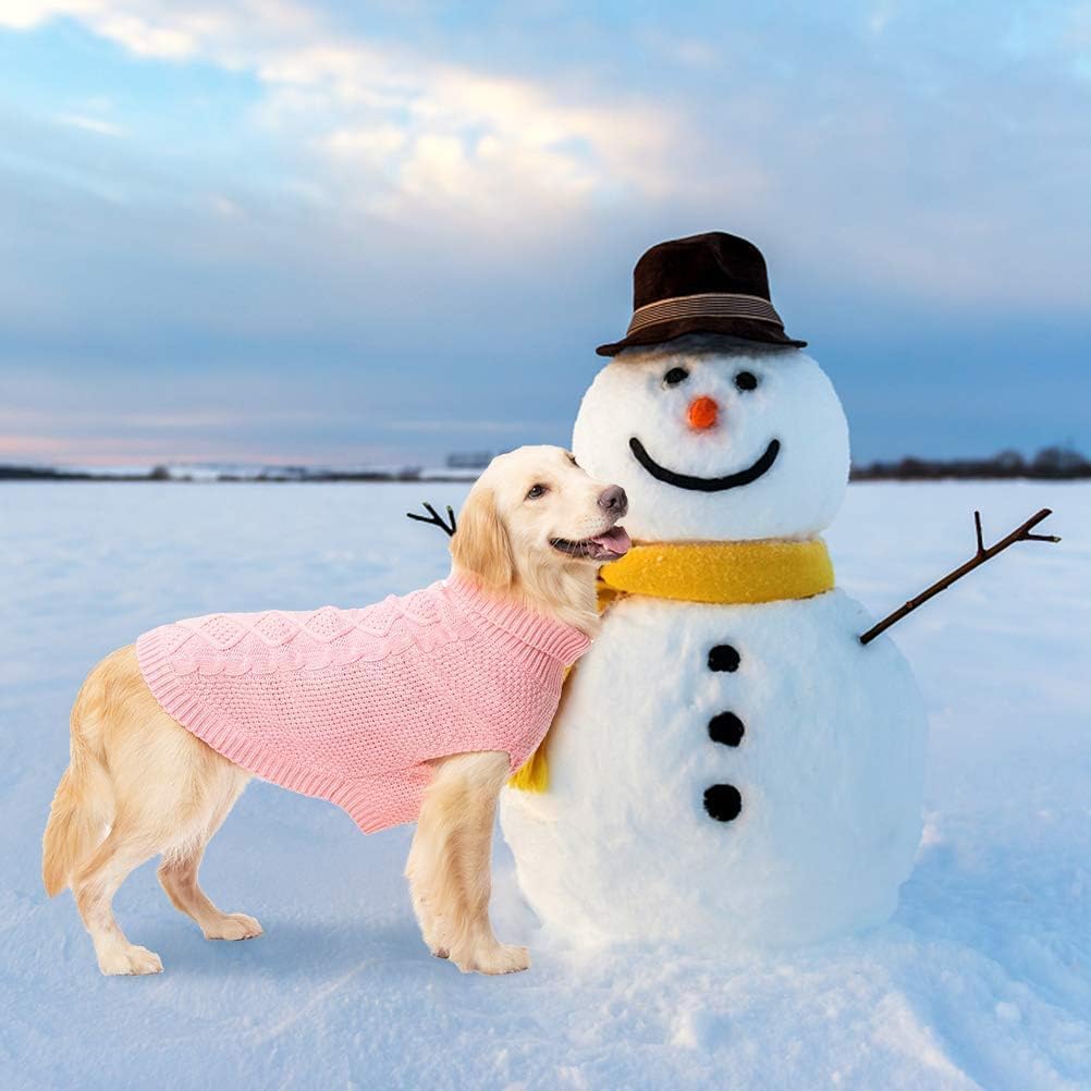 Mihachi Turtleneck Dog Sweater - Winter Coat Apparel Classic Cable Knit Clothes with Leash Hole for Cold Weather, Ideal 